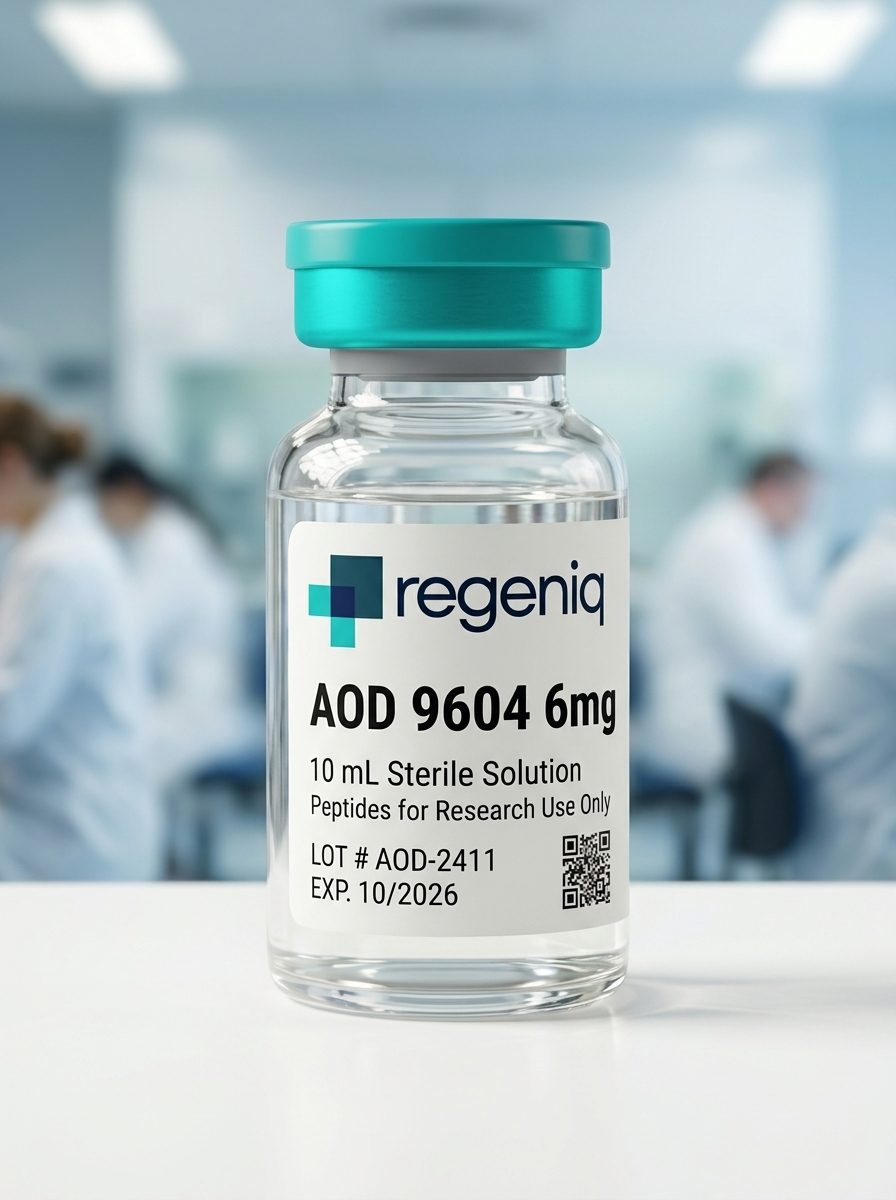 Vial REGENIQ AOD 9604 — péptido certificado